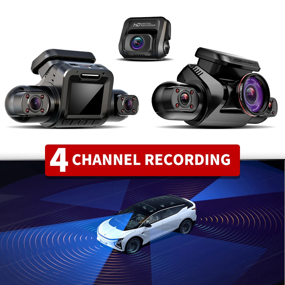 TiESFONG 360 Dash Cam M8S 4CH HD 4*1080P for Car DVR 24H Parking Monitor Video Recorder Night Vision WiFi Built-in GPS 256GBmax